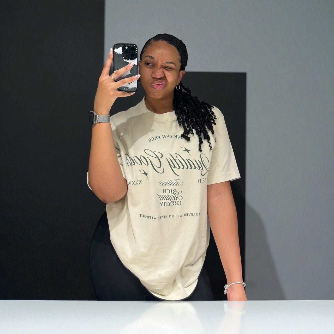 Quality Goods Cream Script Tee