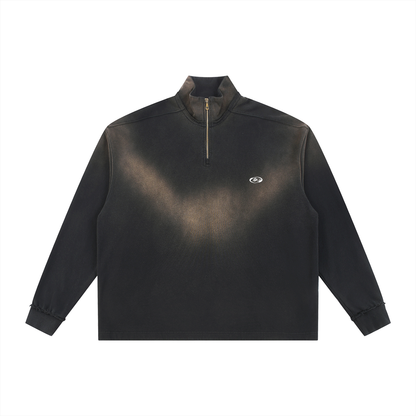 Sun Fade Raw Edge Quarter-Zip Sweatshirt