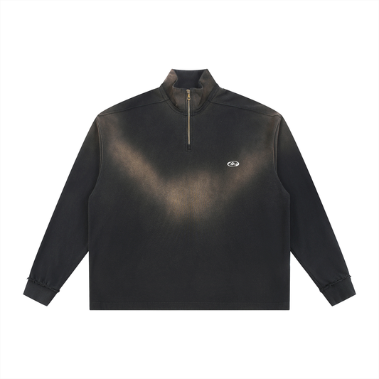 Sun Fade Raw Edge Quarter-Zip Sweatshirt