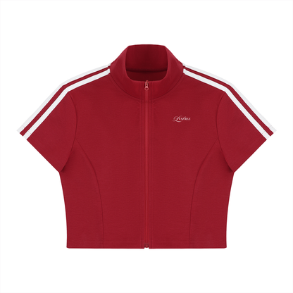 Women's Cropped Full Zip Short Sleeve T-Shirt